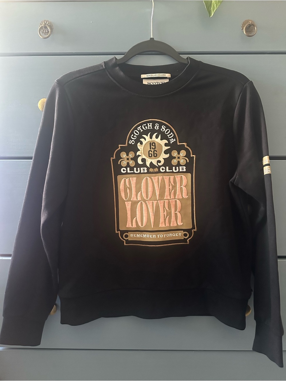 Scotch & Soda Black 'Clover Lover' Graphic Crewneck Sweater